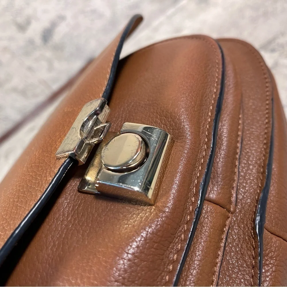 Massimo Dutti Genuine Brown Leather Saddle Crossbody Bag Flap Shoulder Purse
